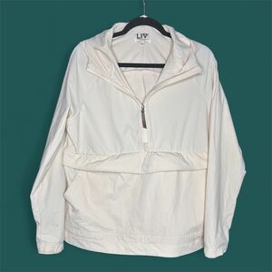 LIV Womens Cream Half-Zip Hoodie Pullover - L Sporty Hiking Outdoors Lightweight
